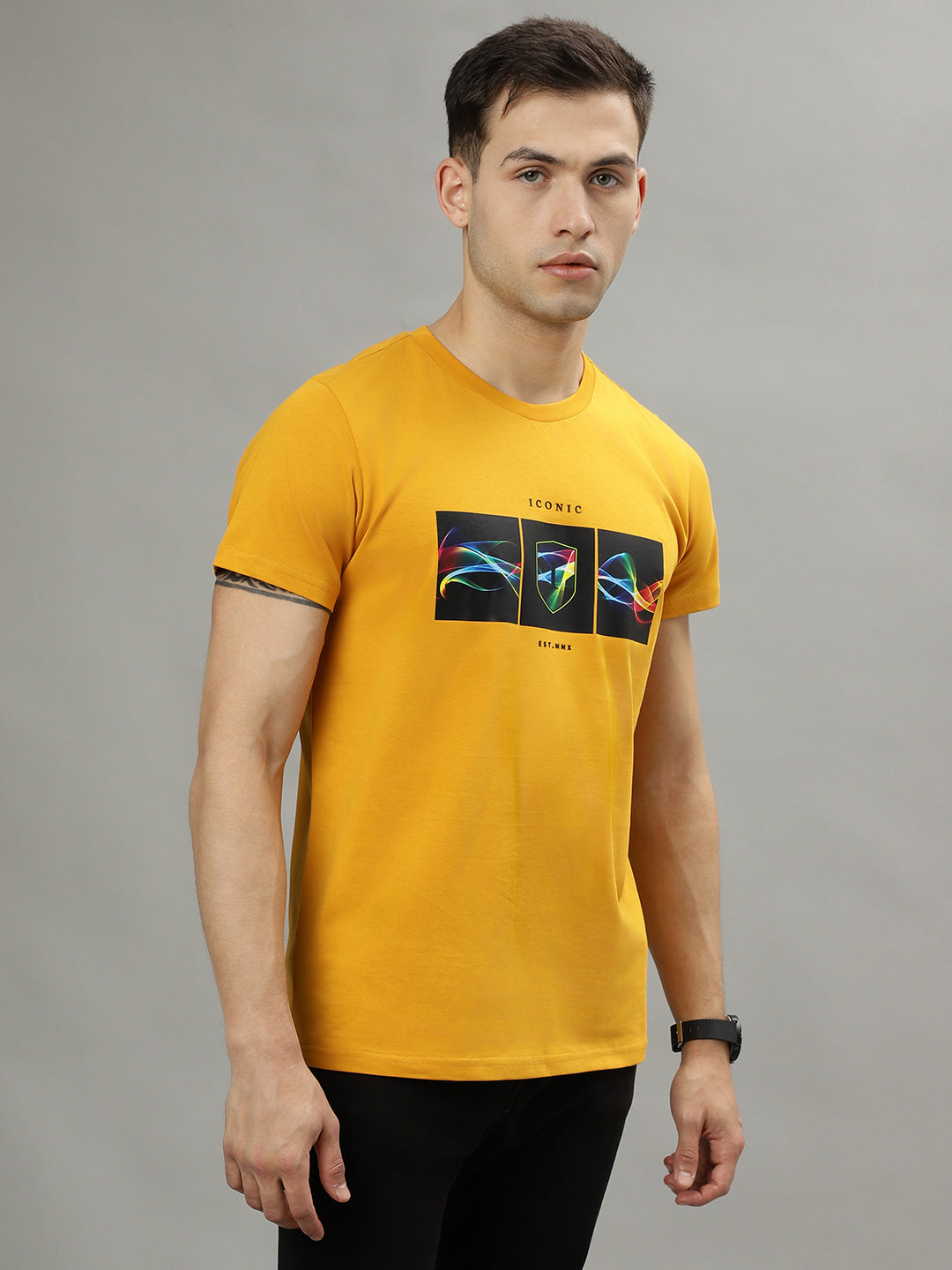 Iconic Mustard Fashion Printed Regular Fit T-Shirt