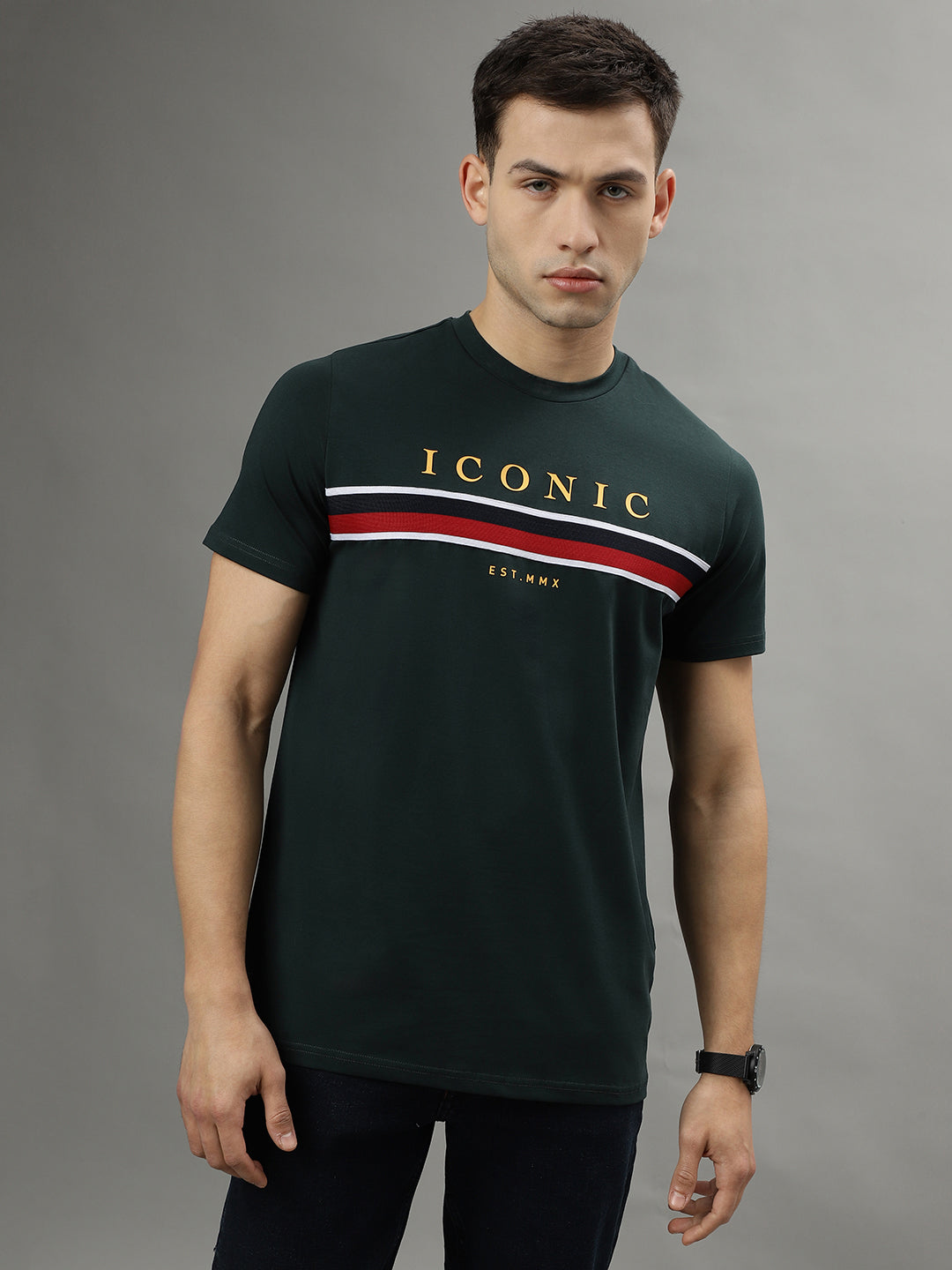 Iconic Bottle Green Fashion Logo Regular Fit T-Shirt