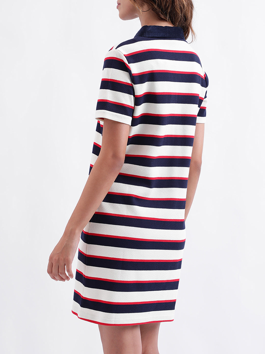 Iconic Women Striped Short Sleeves Collar Dress