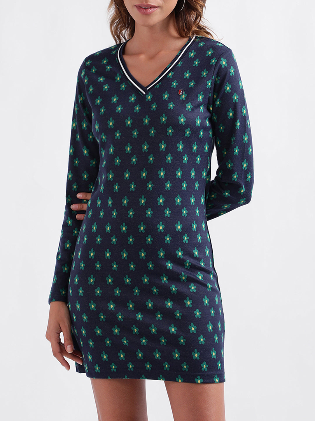 Iconic Women Printed Full Sleeves V Neck Dress