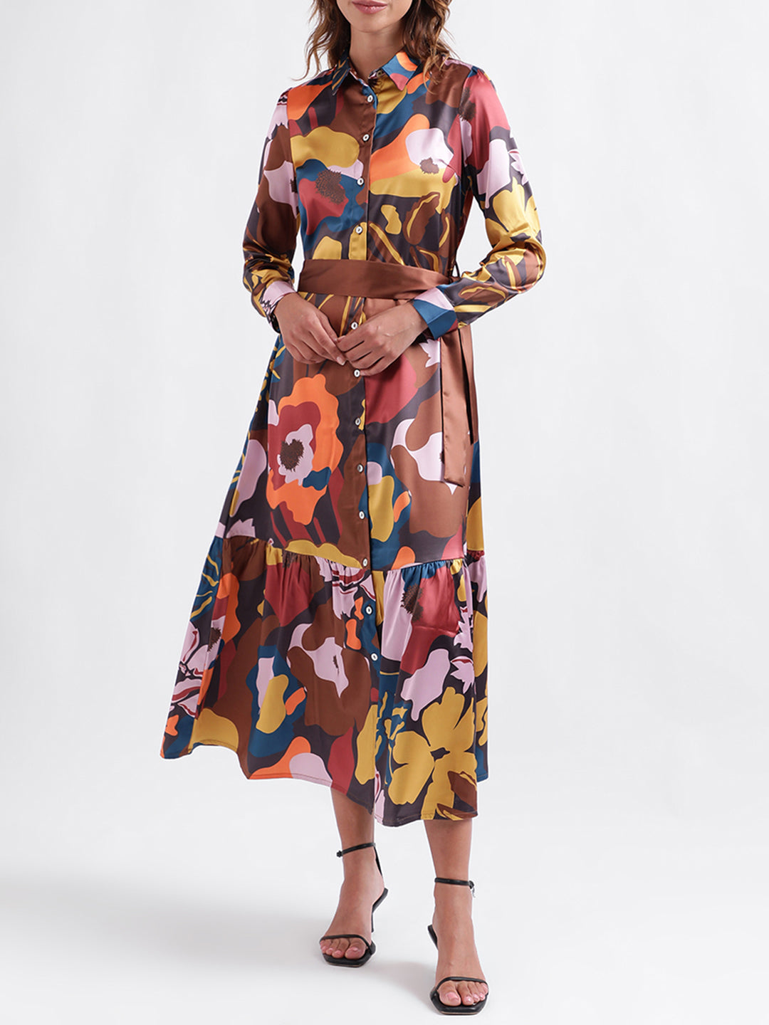 Iconic Women Printed Full Sleeves Collar Dress