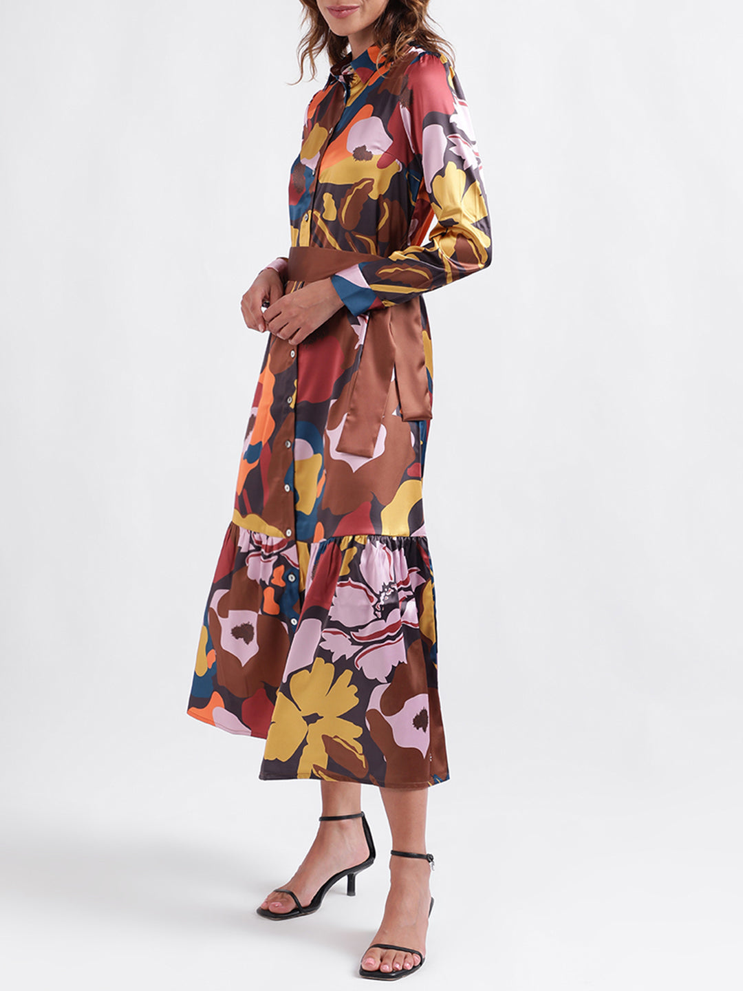 Iconic Women Printed Full Sleeves Collar Dress