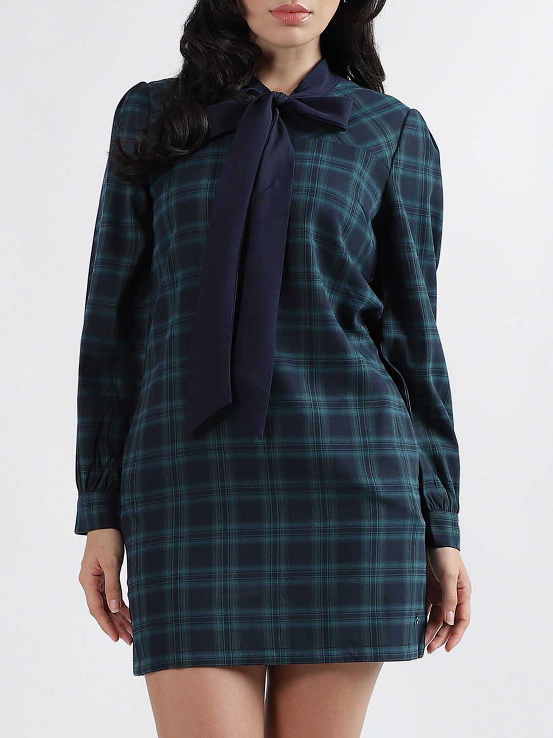 Iconic Women Checked Tie-Up Full Sleeves Dress