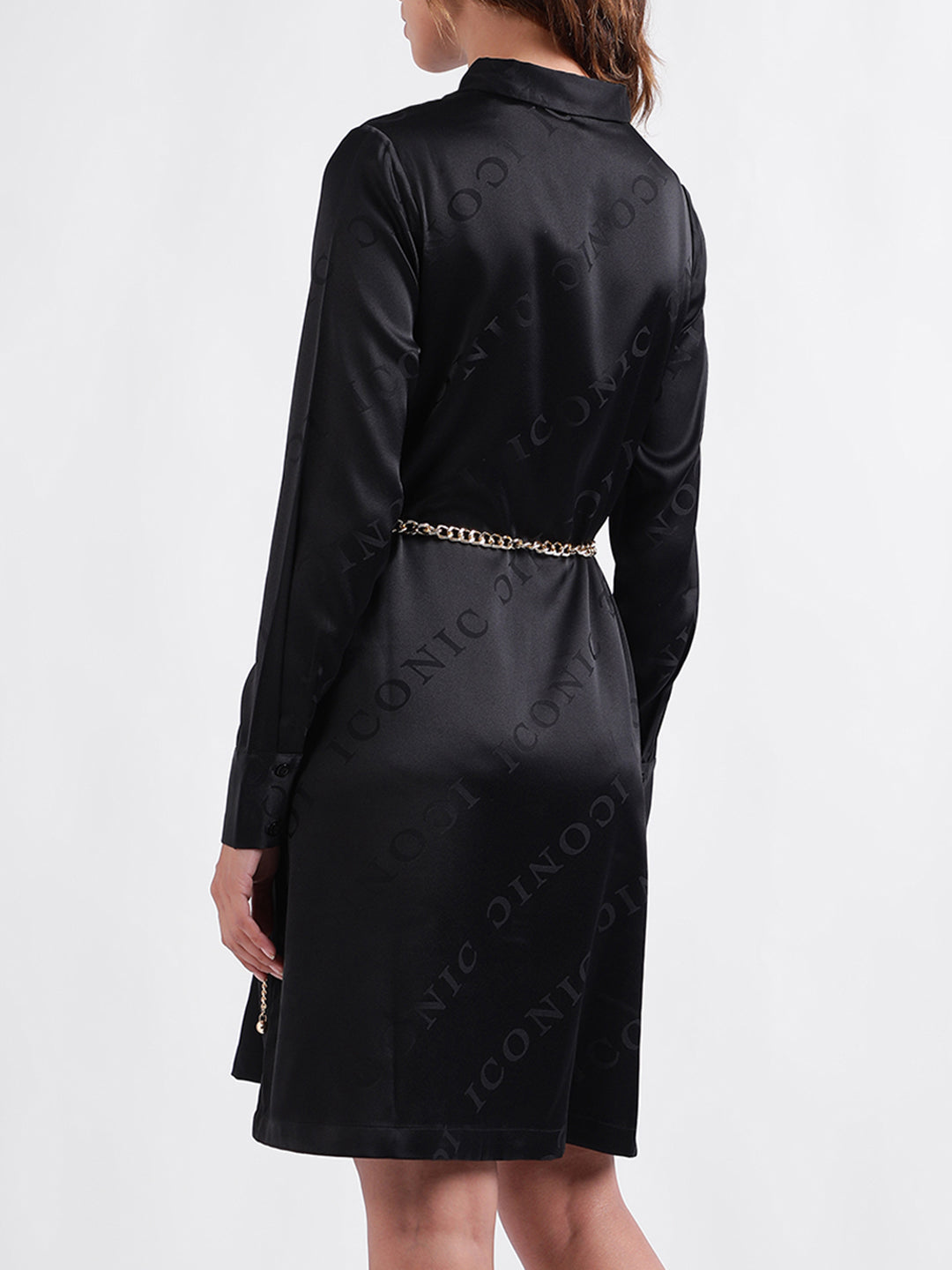 Iconic Women Solid Full Sleeves Collar Dress