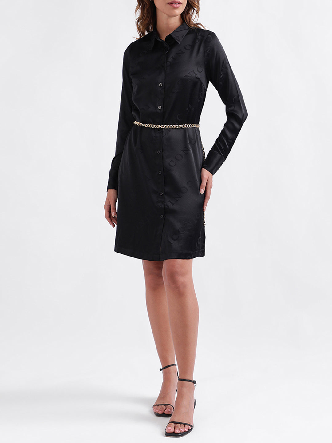 Iconic Women Solid Full Sleeves Collar Dress