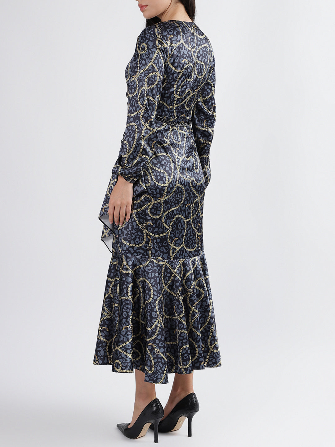 Iconic Women Printed V Neck Full Sleeves Dress