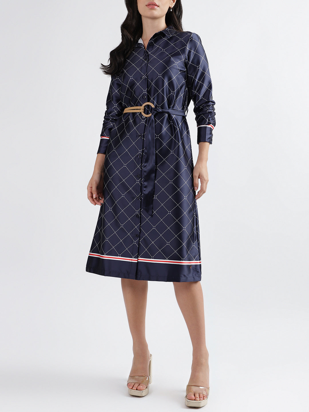 Iconic Women Printed Collar Full Sleeves Dress