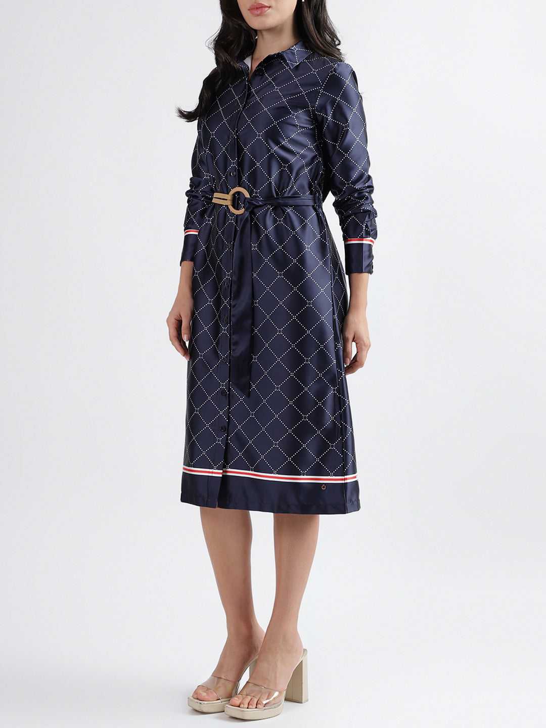 Iconic Women Printed Collar Full Sleeves Dress