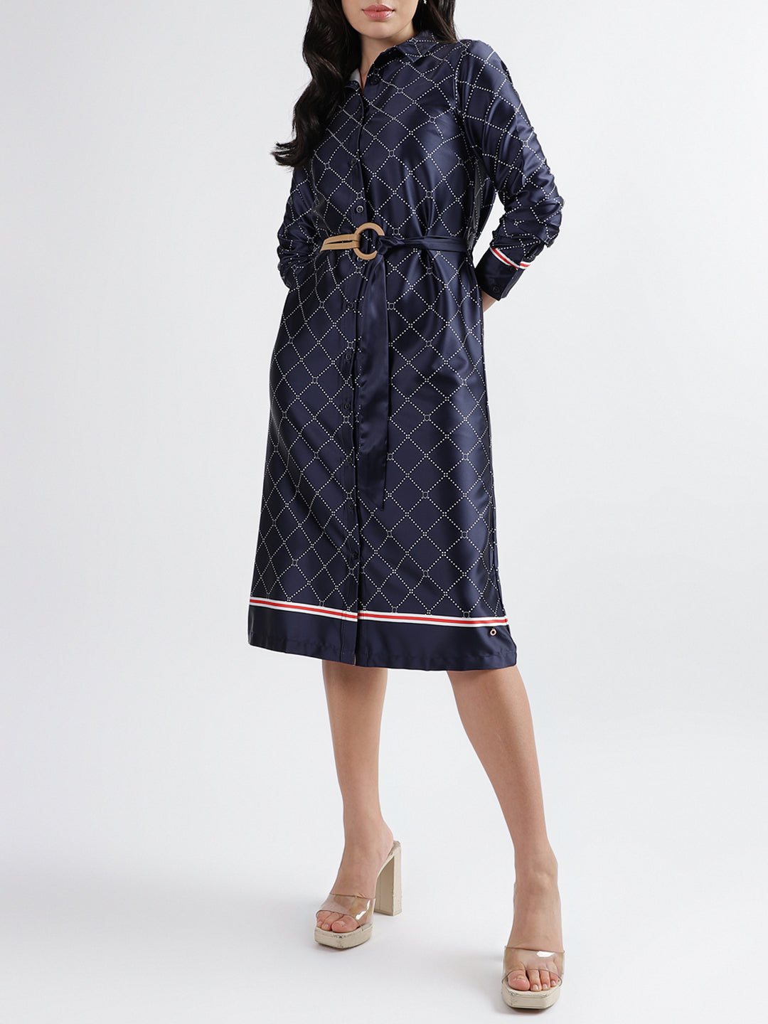 Iconic Women Printed Collar Full Sleeves Dress