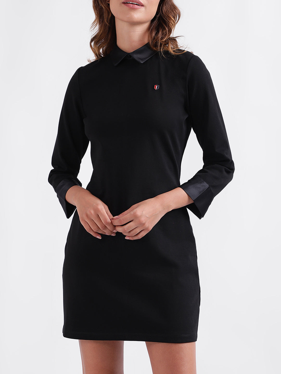 Iconic Women Solid Full Sleeves Collar Dress