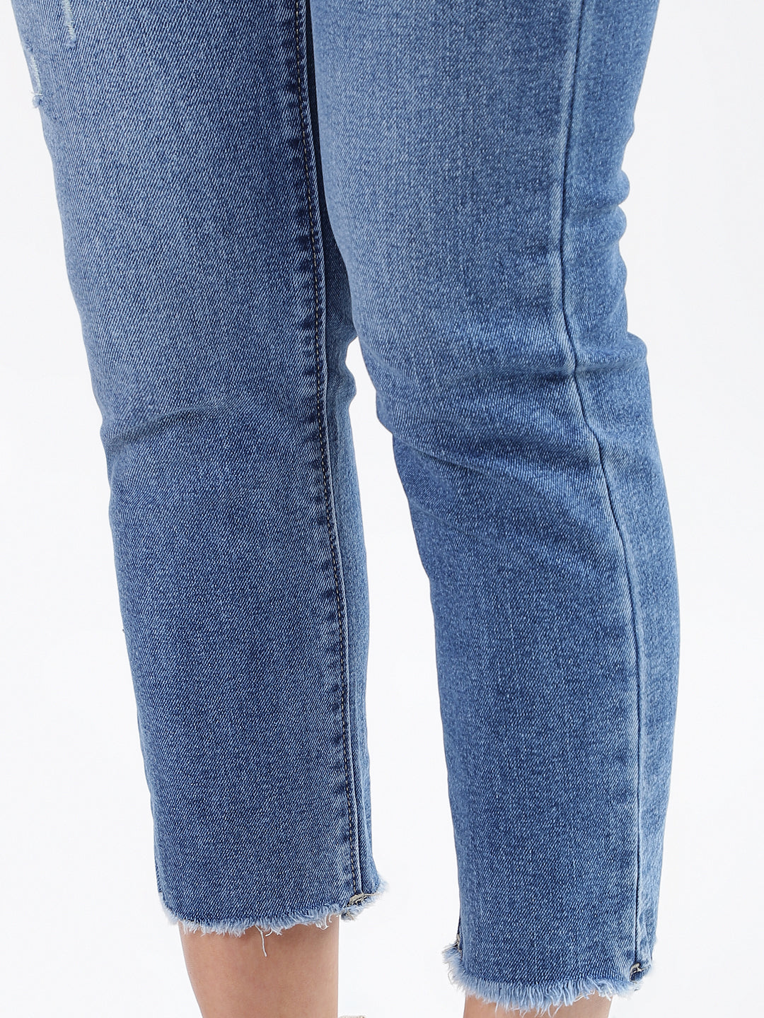 Women's Faded Blue Skinny Jeans - Metal Button Closure