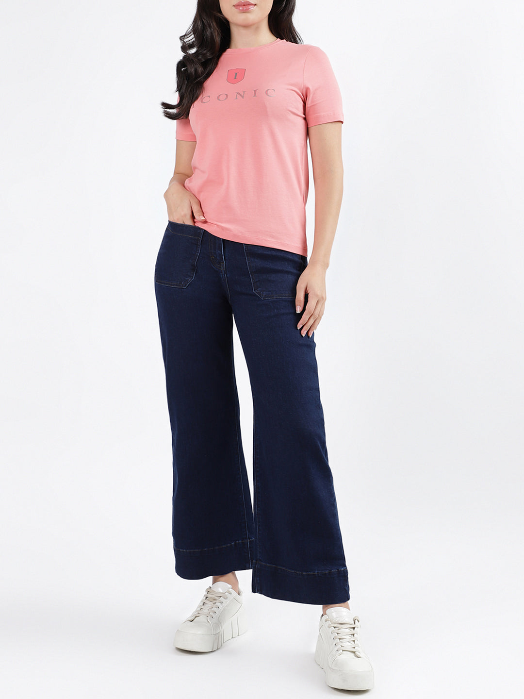 Iconic Women Blue Solid Flared Jeans