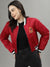 Iconic Women Red Solid Stand Collar Long Sleeves Bomber Jacket