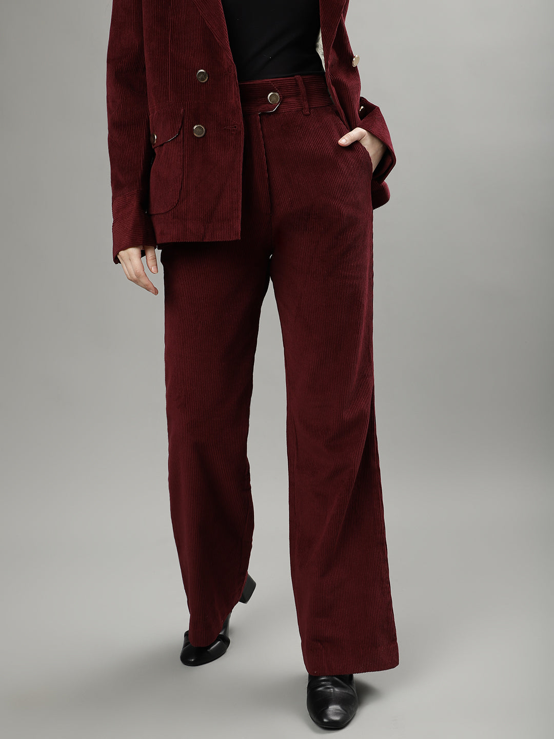 Iconic Women Solid High-rise Regular Fit Trousers