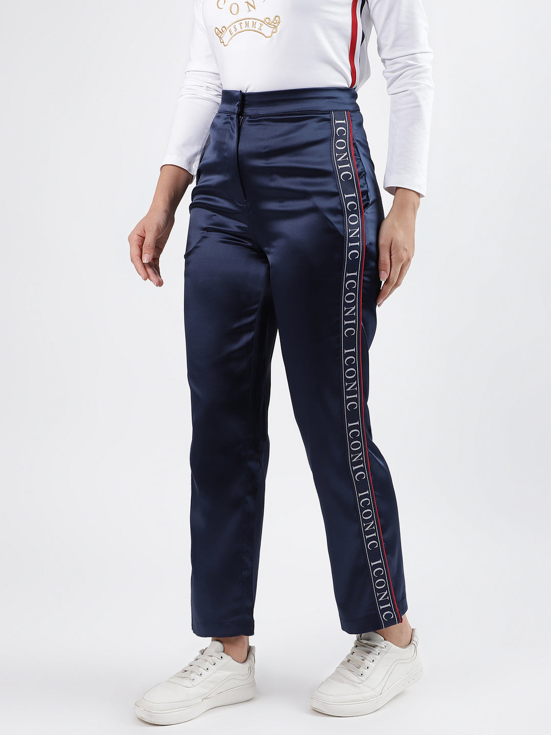 Shop Iconic Women Navy Blue Regular Fit Joggers