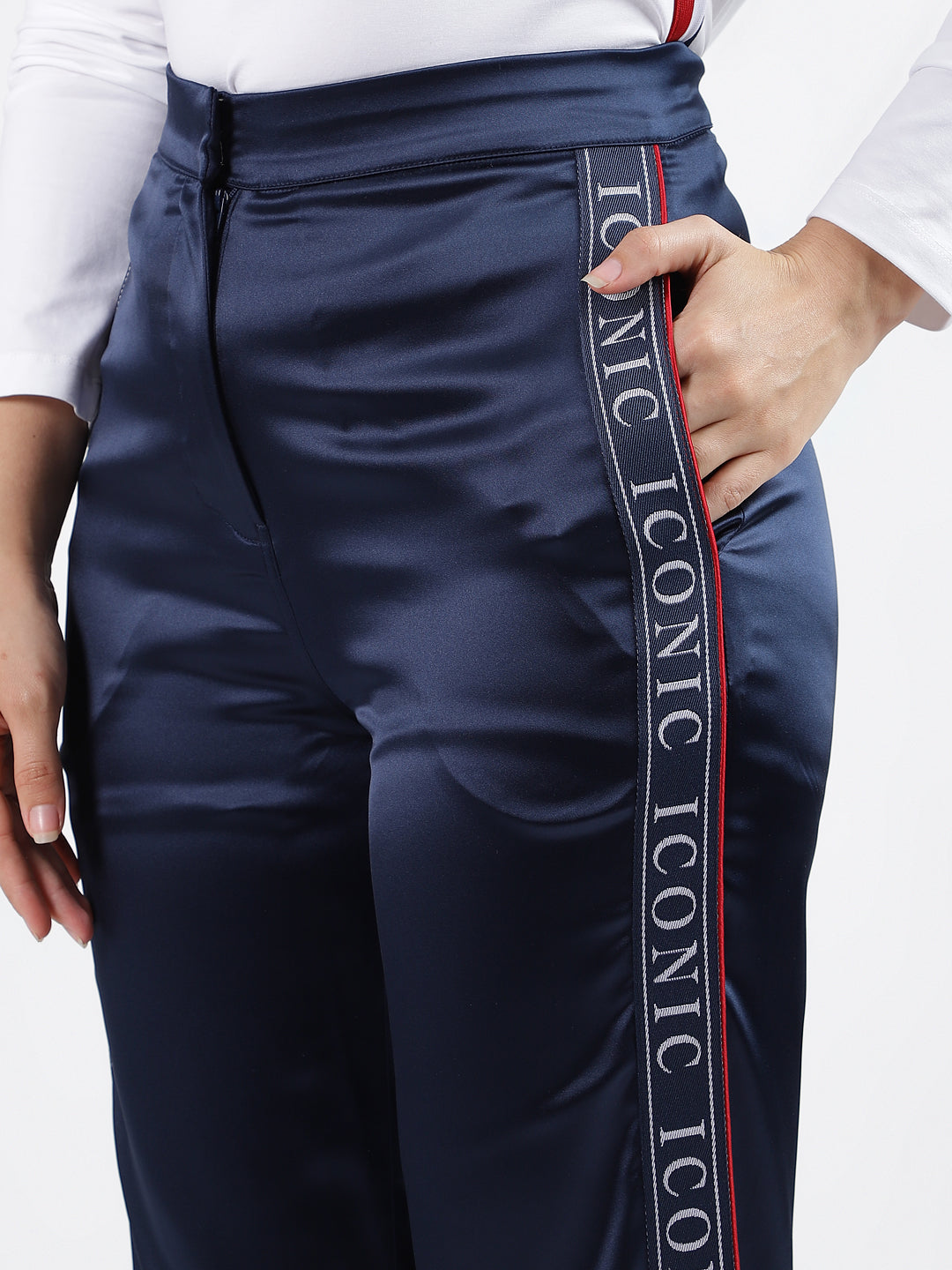 Iconic Women Navy Blue Solid Regular Fit Trouser