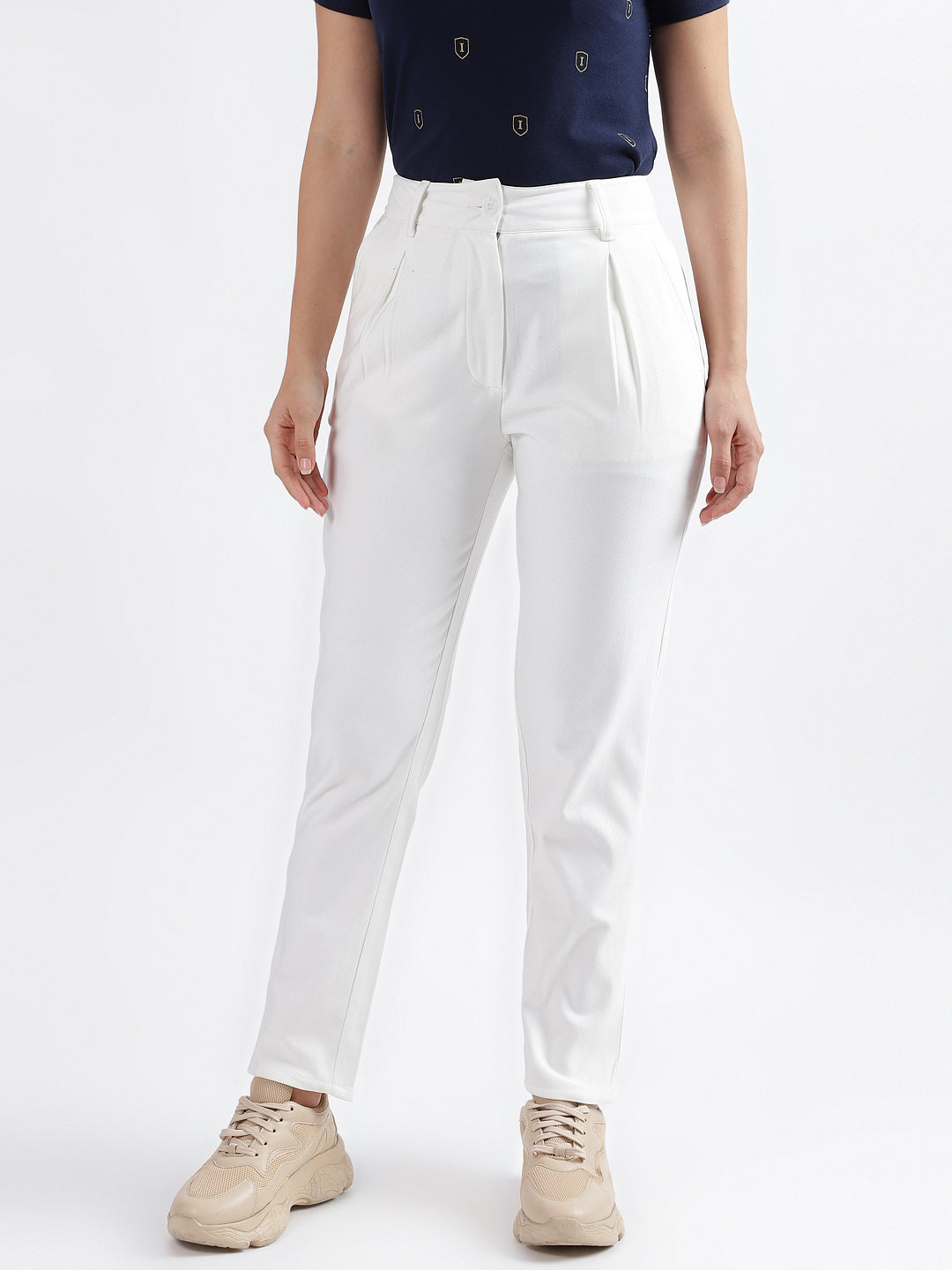 Iconic Women White Solid Regular Fit Trouser