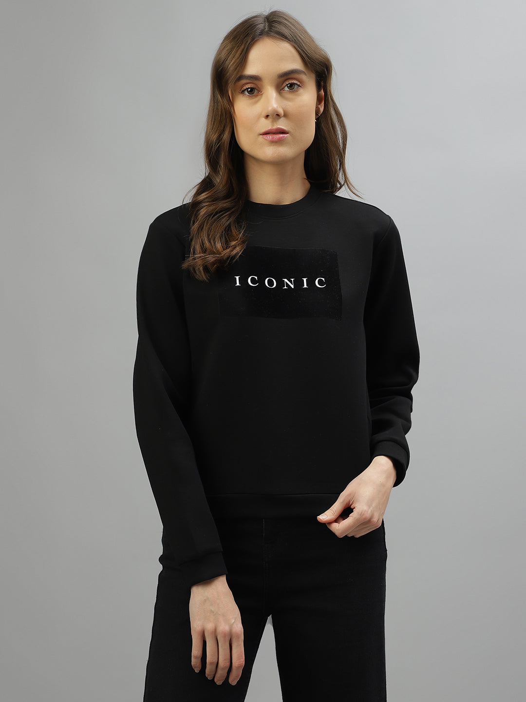 Iconic Women Solid Round Neck Full Sleeves Sweatshirt