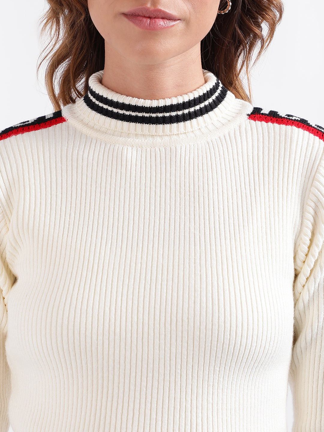 Iconic Women Colour blocked Full Sleeves High Neck Sweater