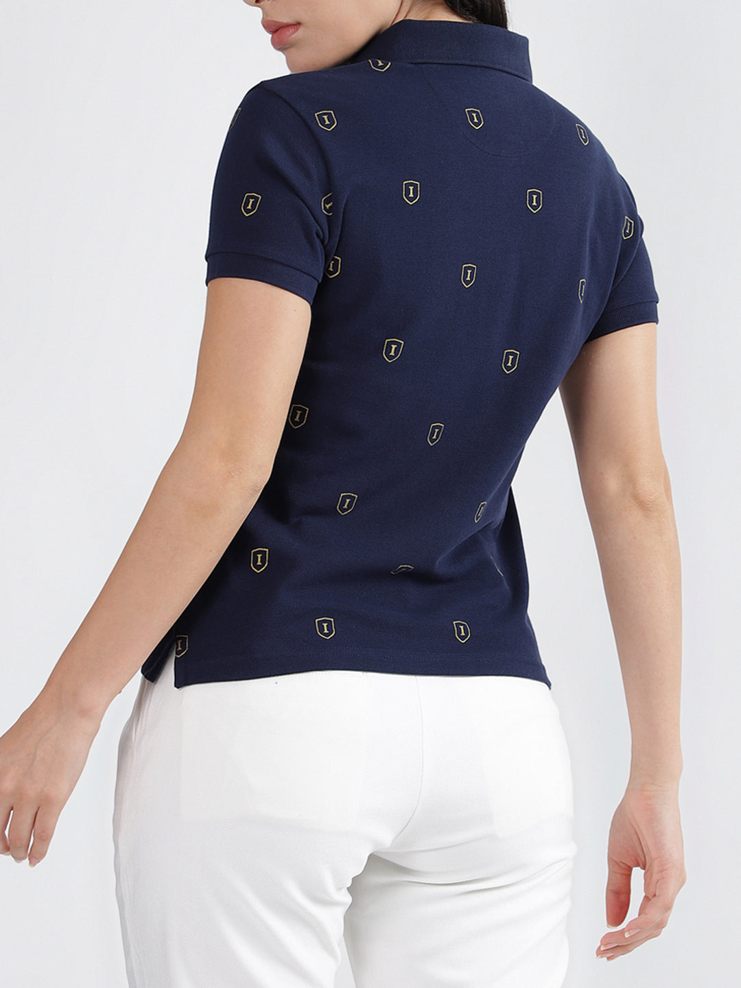 Iconic Navy Fashion Printed Regular Fit Polo T-Shirt