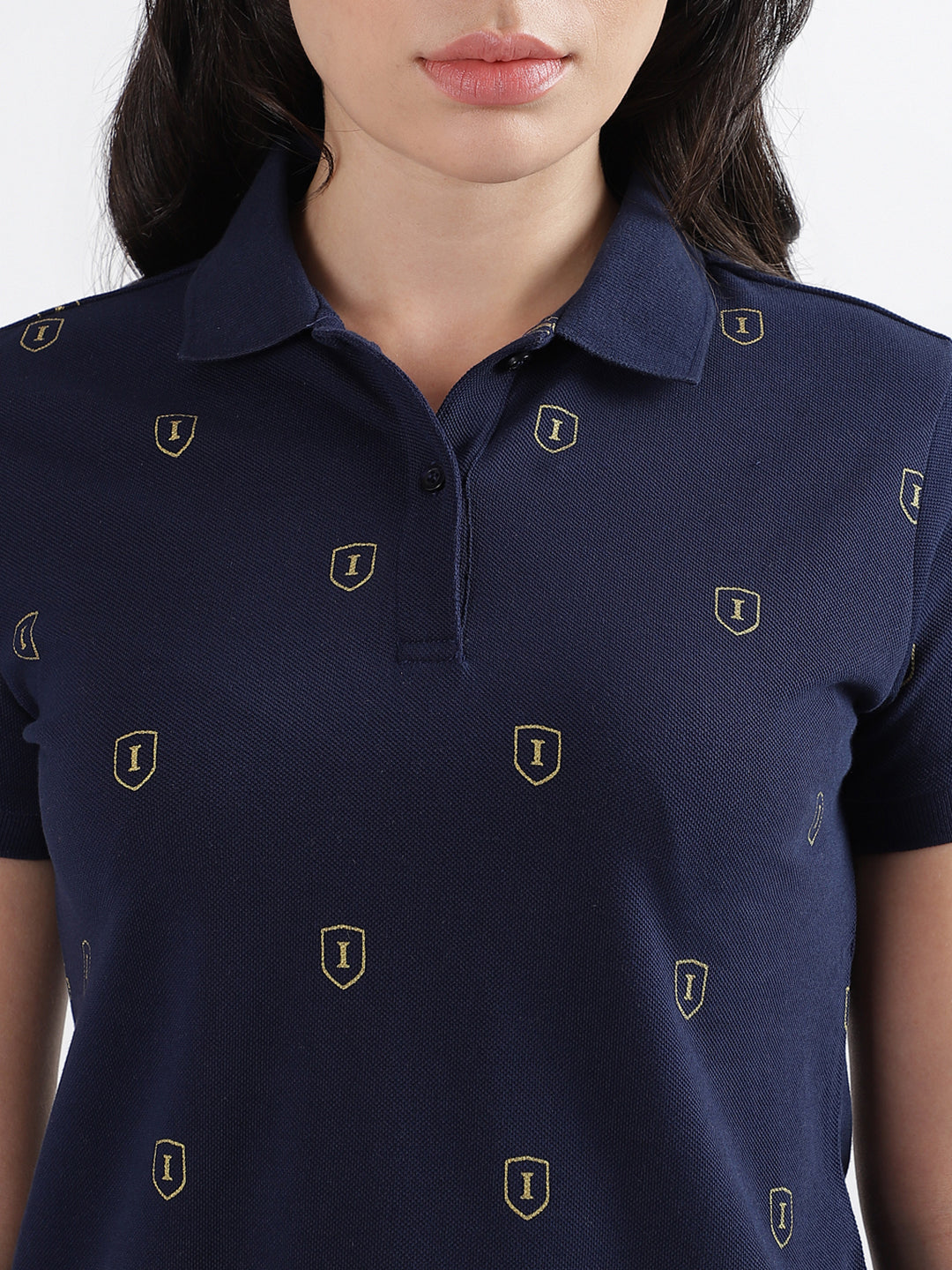 Iconic Navy Fashion Printed Regular Fit Polo T-Shirt