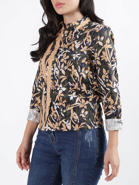 Iconic Women Printed Collar Full Sleeves Top