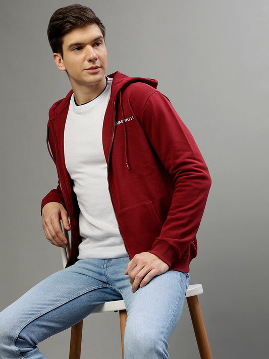 Lindbergh Men Solid Hooded Full Sleeves Sweatshirt