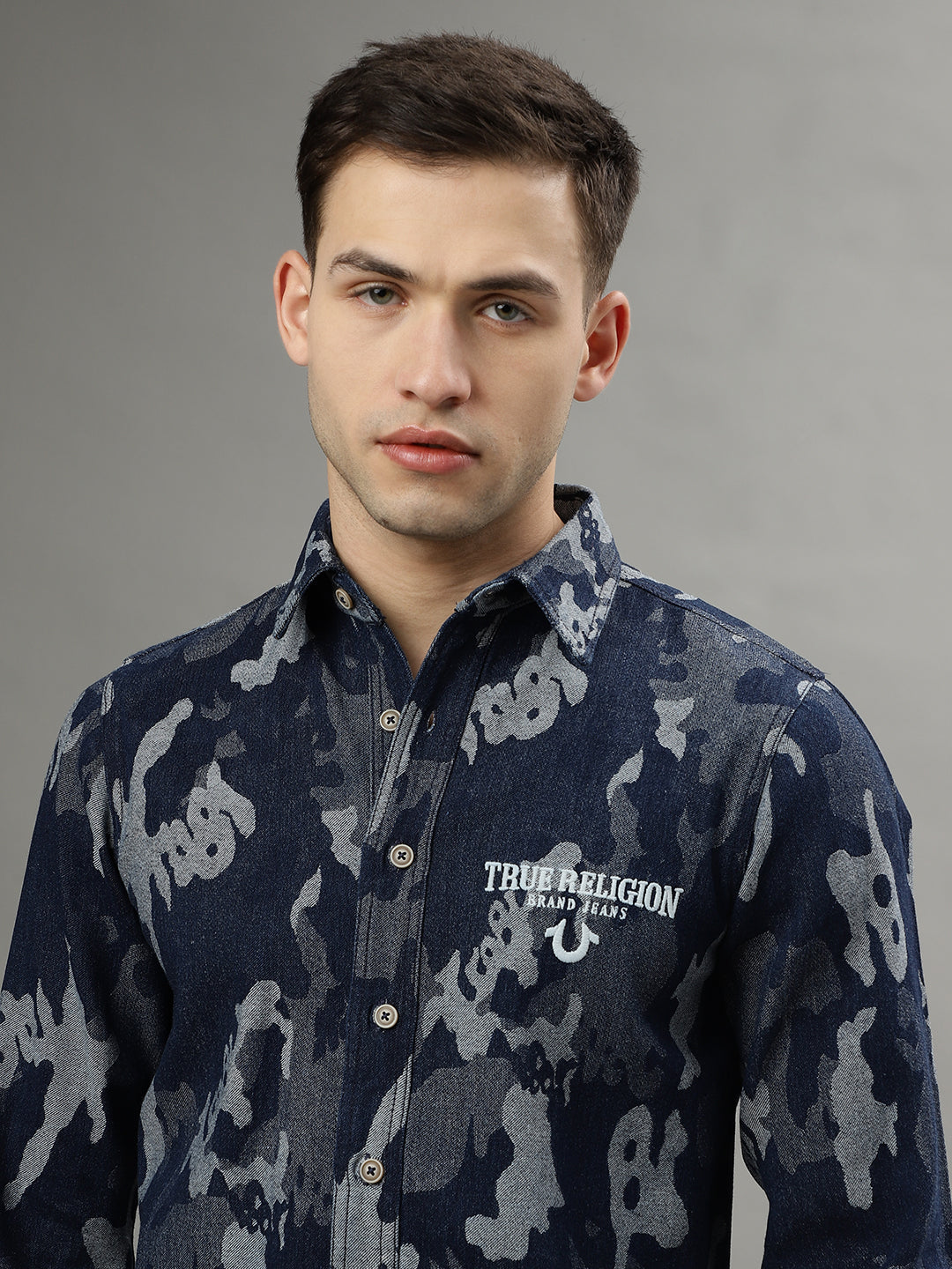 True Religion Blue Fashion Logo Regular Fit Shirt