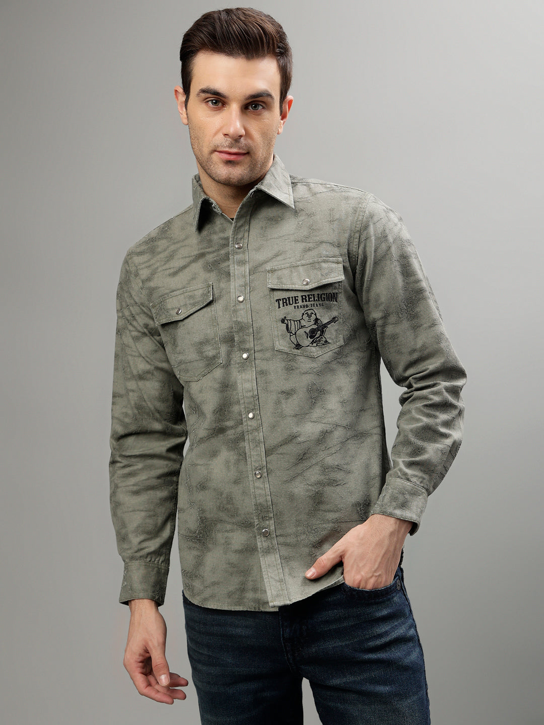 True Religion Grey Fashion Self Regular fit Shirt