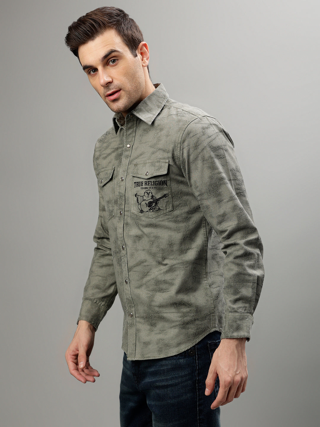 True Religion Grey Fashion Self Regular fit Shirt