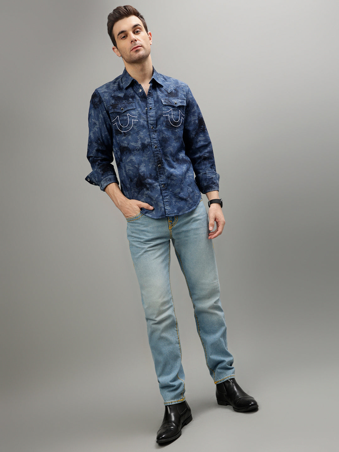 True Religion Blue Fashion Printed Regular fit Shirt