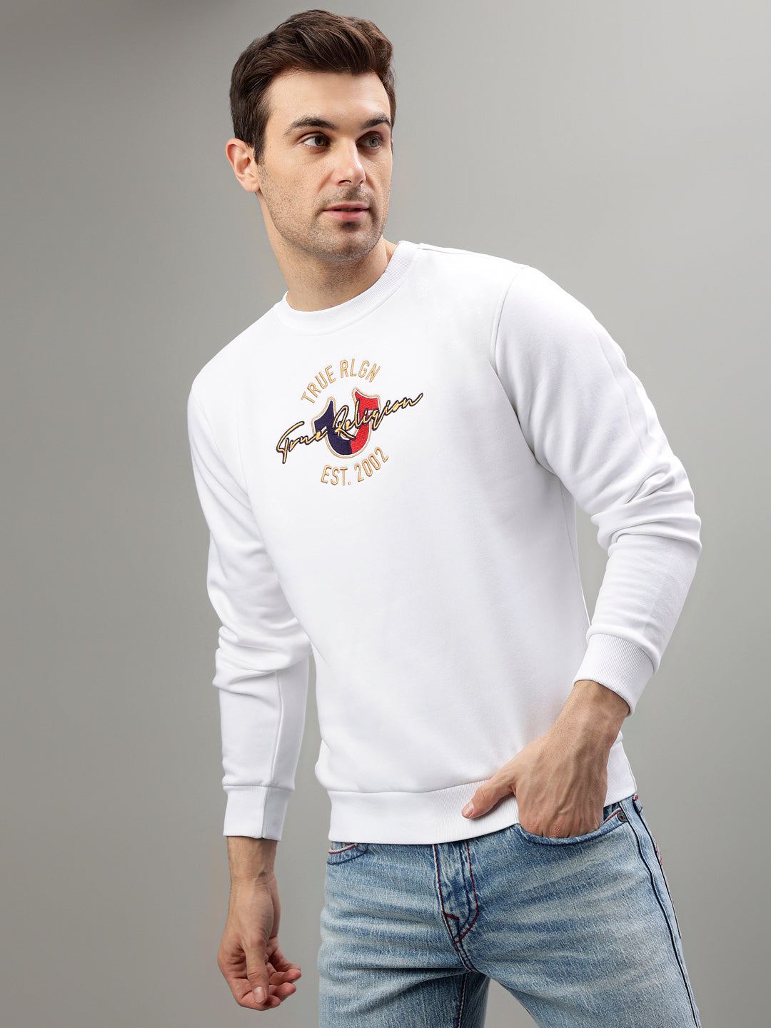 True Religion Men Solid Round Neck Full Sleeves Sweatshirt