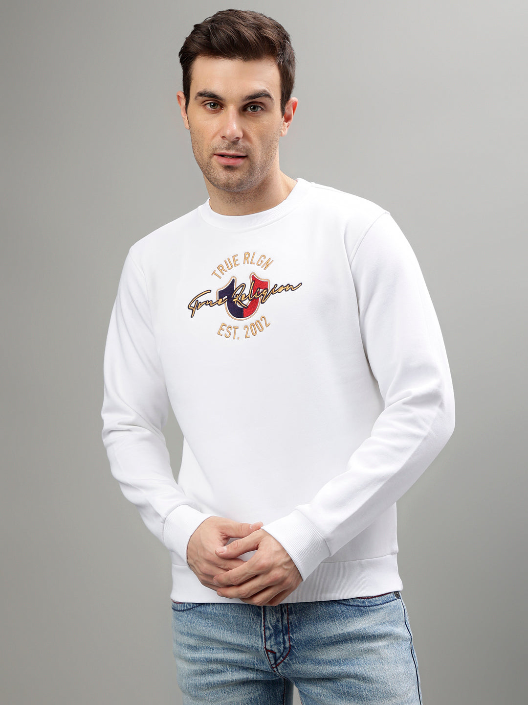 True Religion Men Solid Round Neck Full Sleeves Sweatshirt