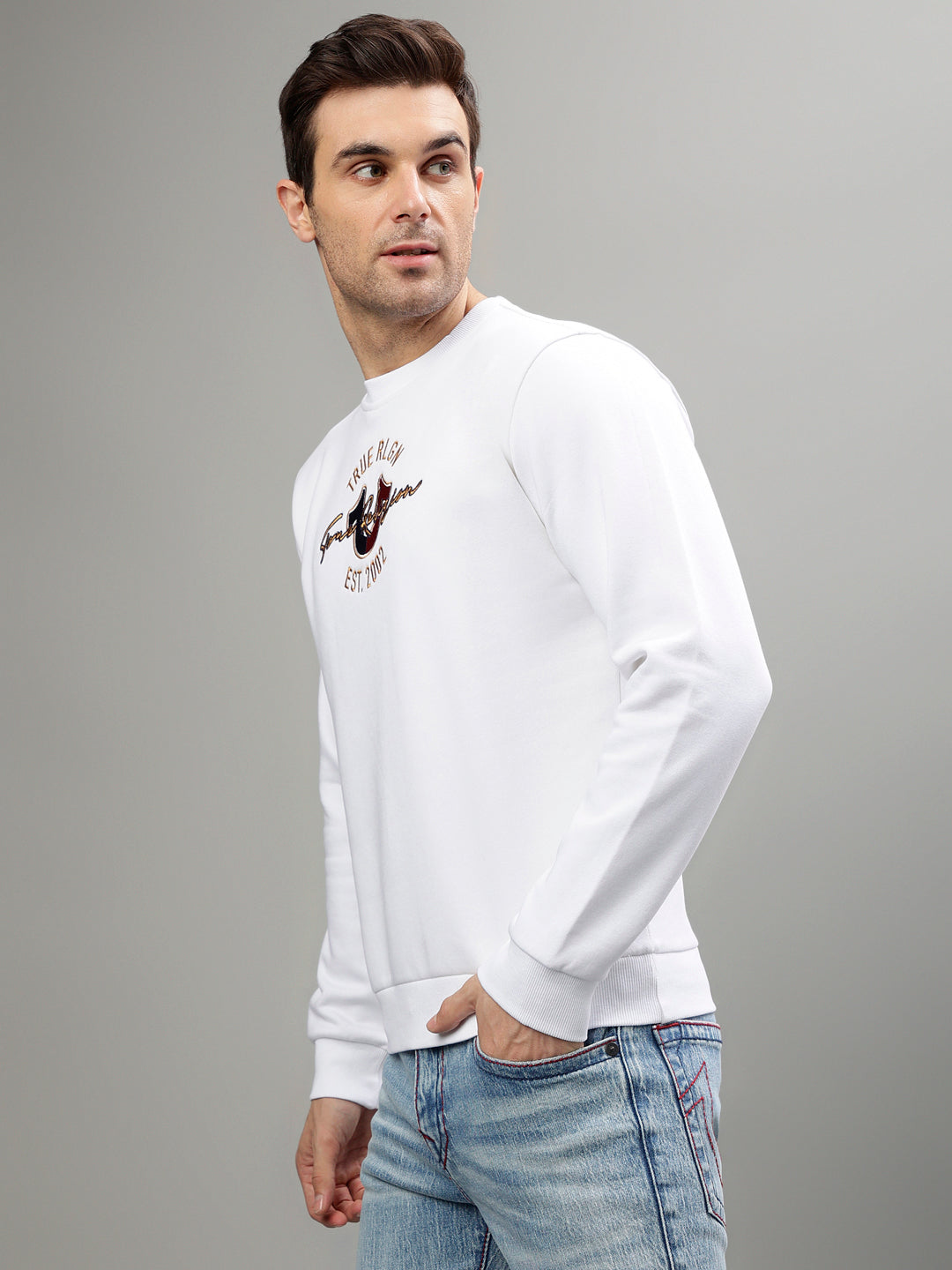 True Religion Men Solid Round Neck Full Sleeves Sweatshirt