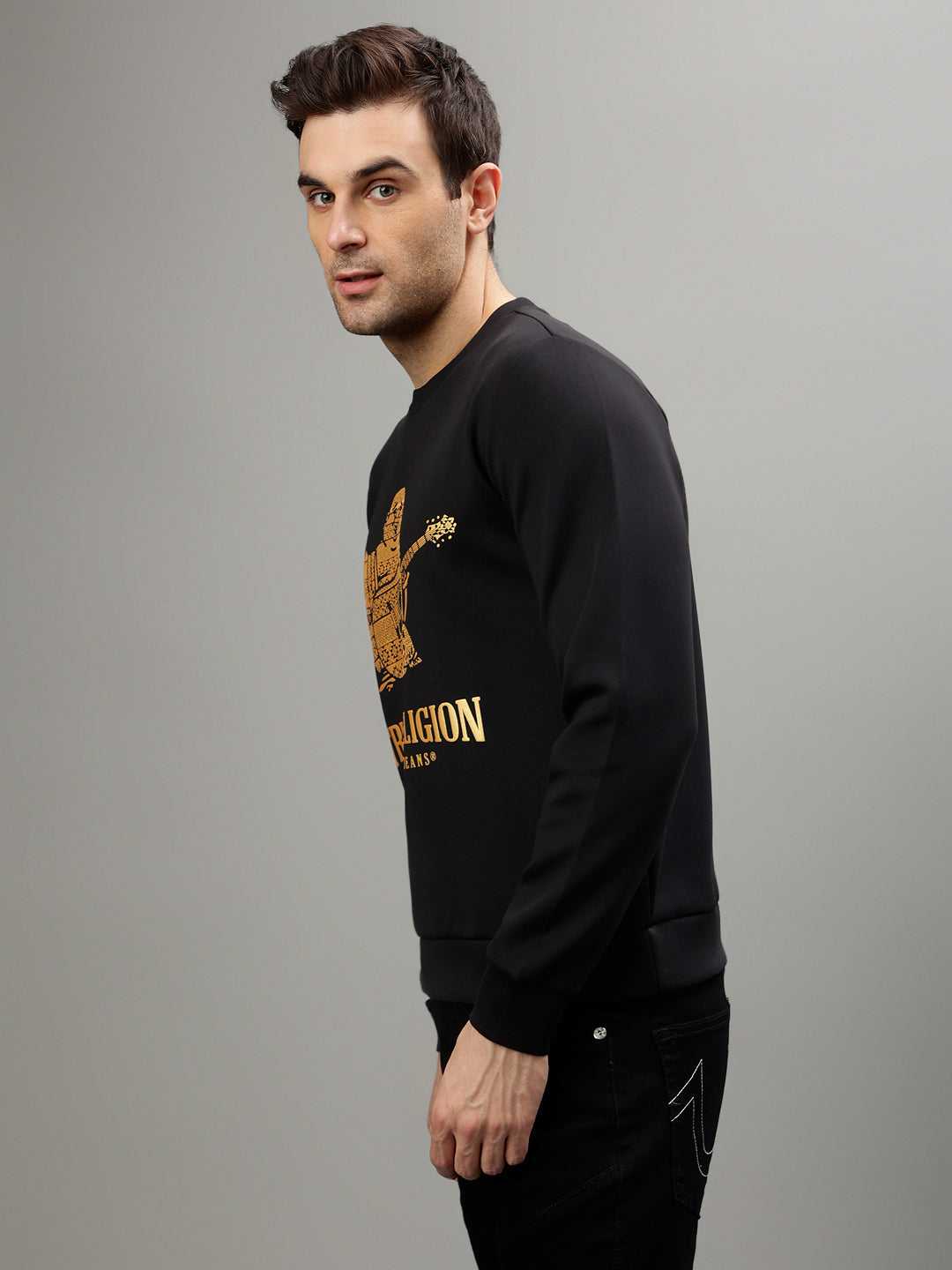 True religion black hot sale and gold sweatshirt