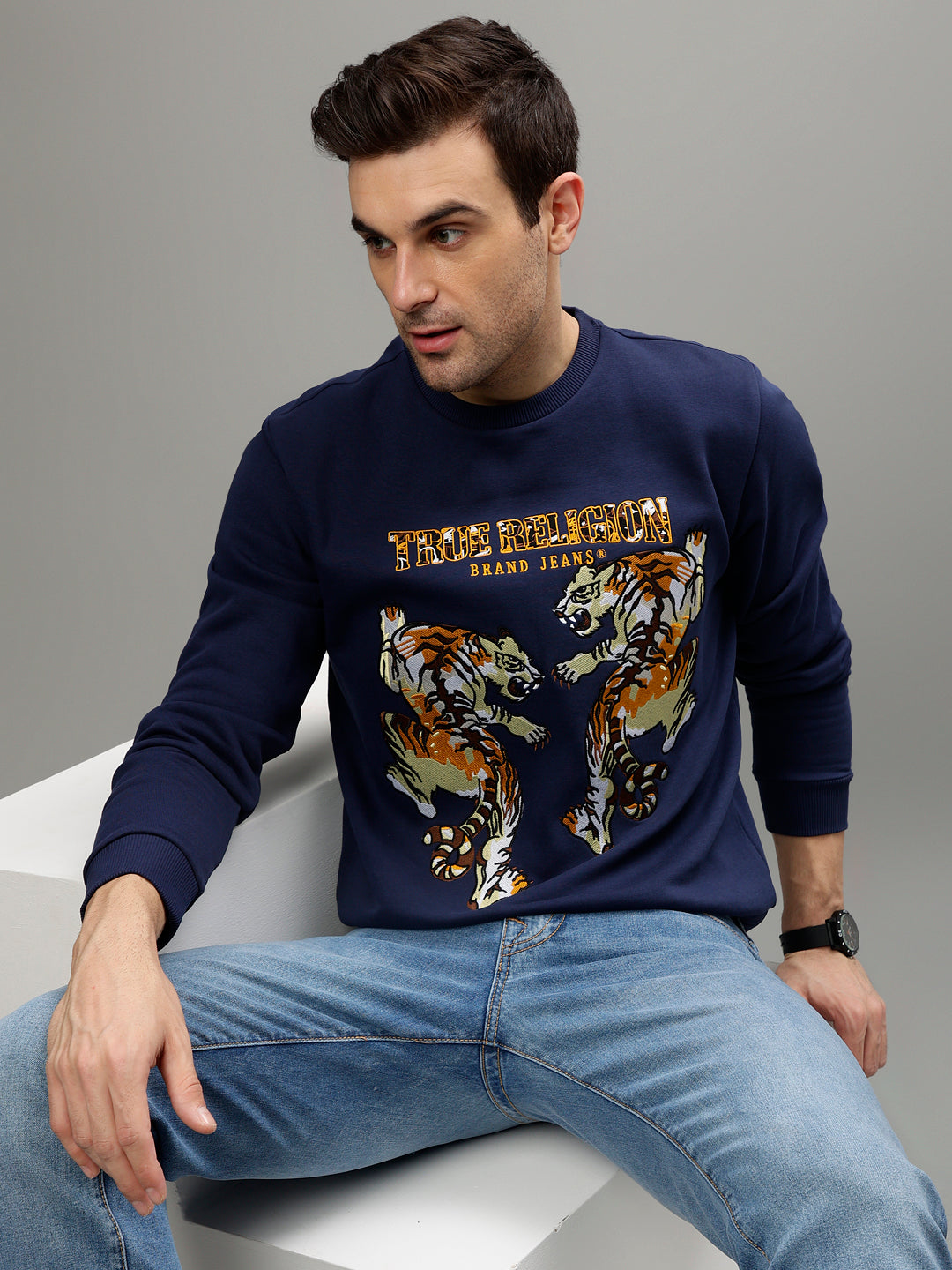 True Religion Men Printed Round Neck Half Sleeves Sweatshirt