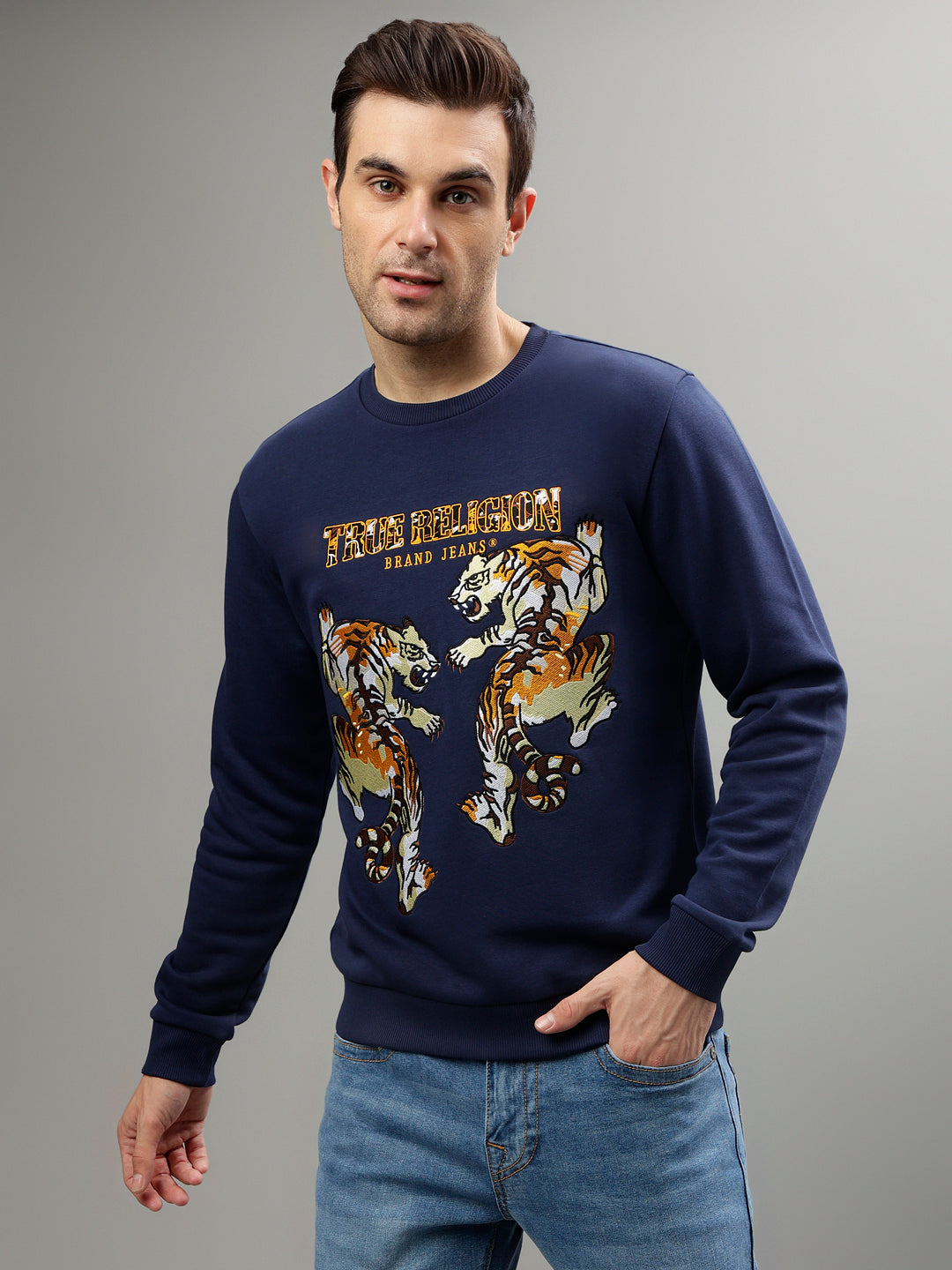 True Religion Men Printed Round Neck Half Sleeves Sweatshirt