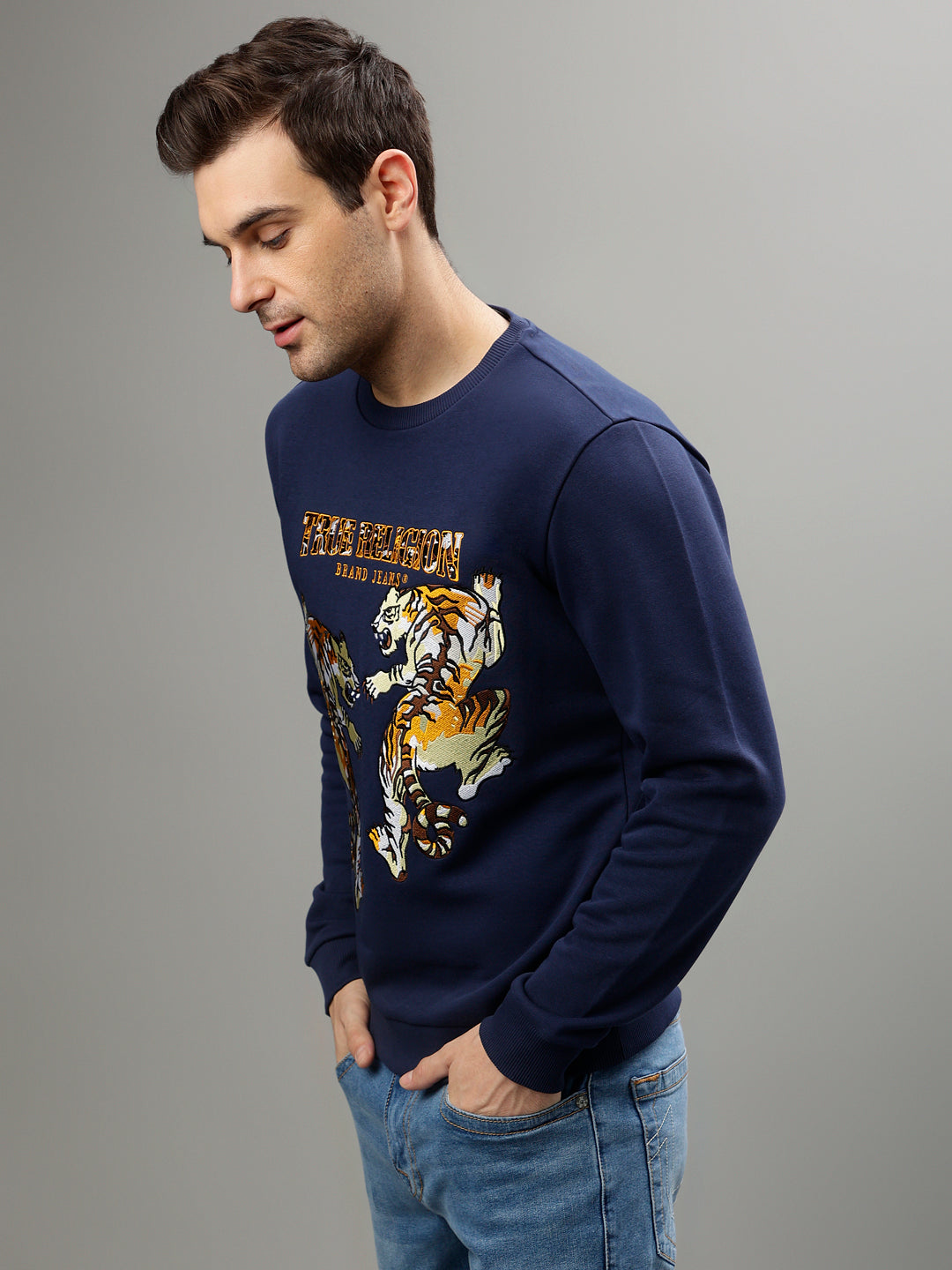 True Religion Men Printed Round Neck Half Sleeves Sweatshirt