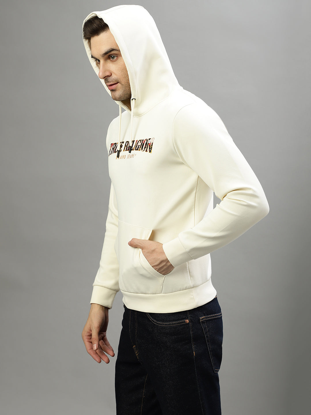 True Religion Men Printed Hooded Full Sleeves Sweatshirt