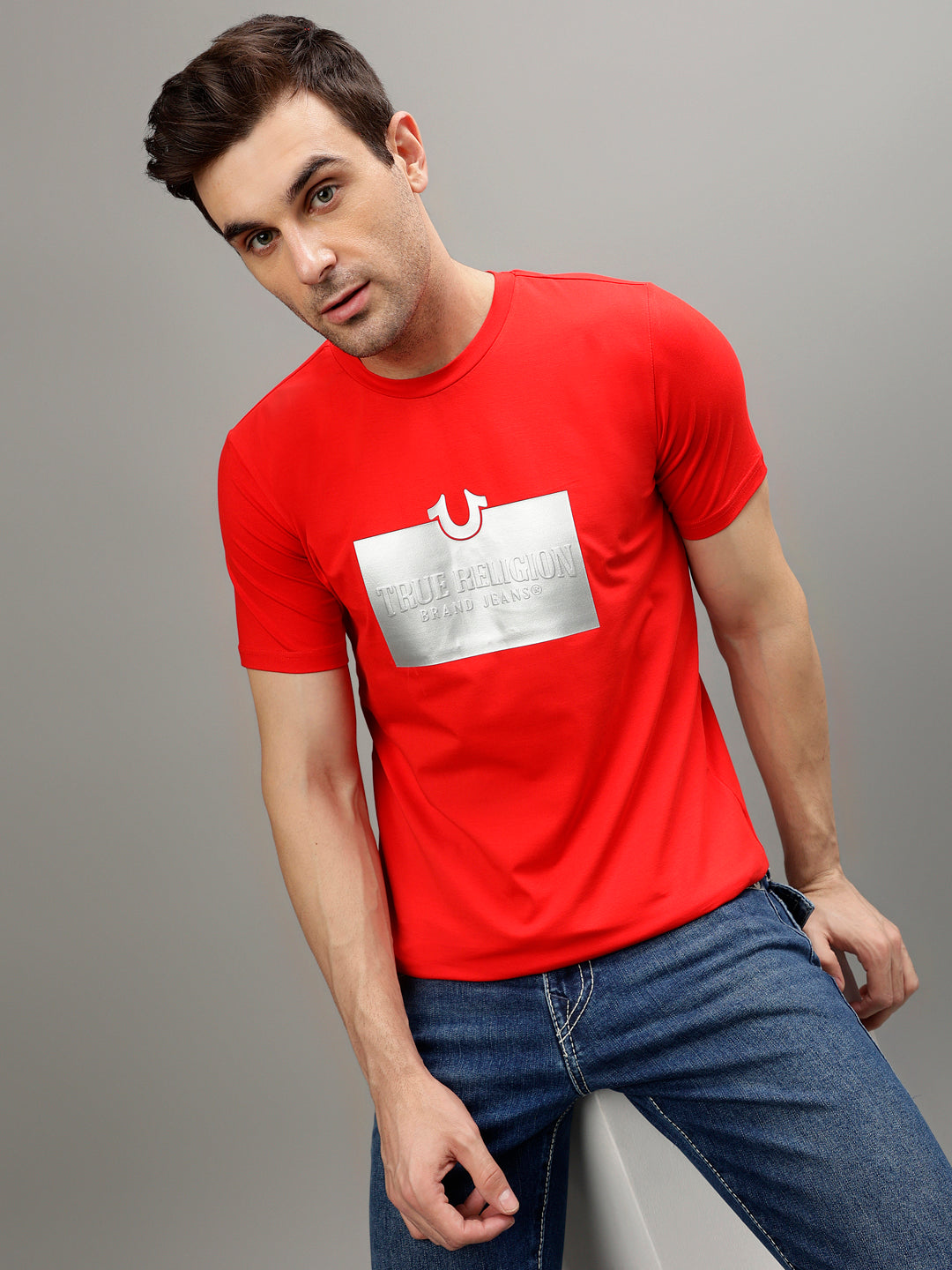 True Religion Red Fashion Printed Regular Fit T-Shirt