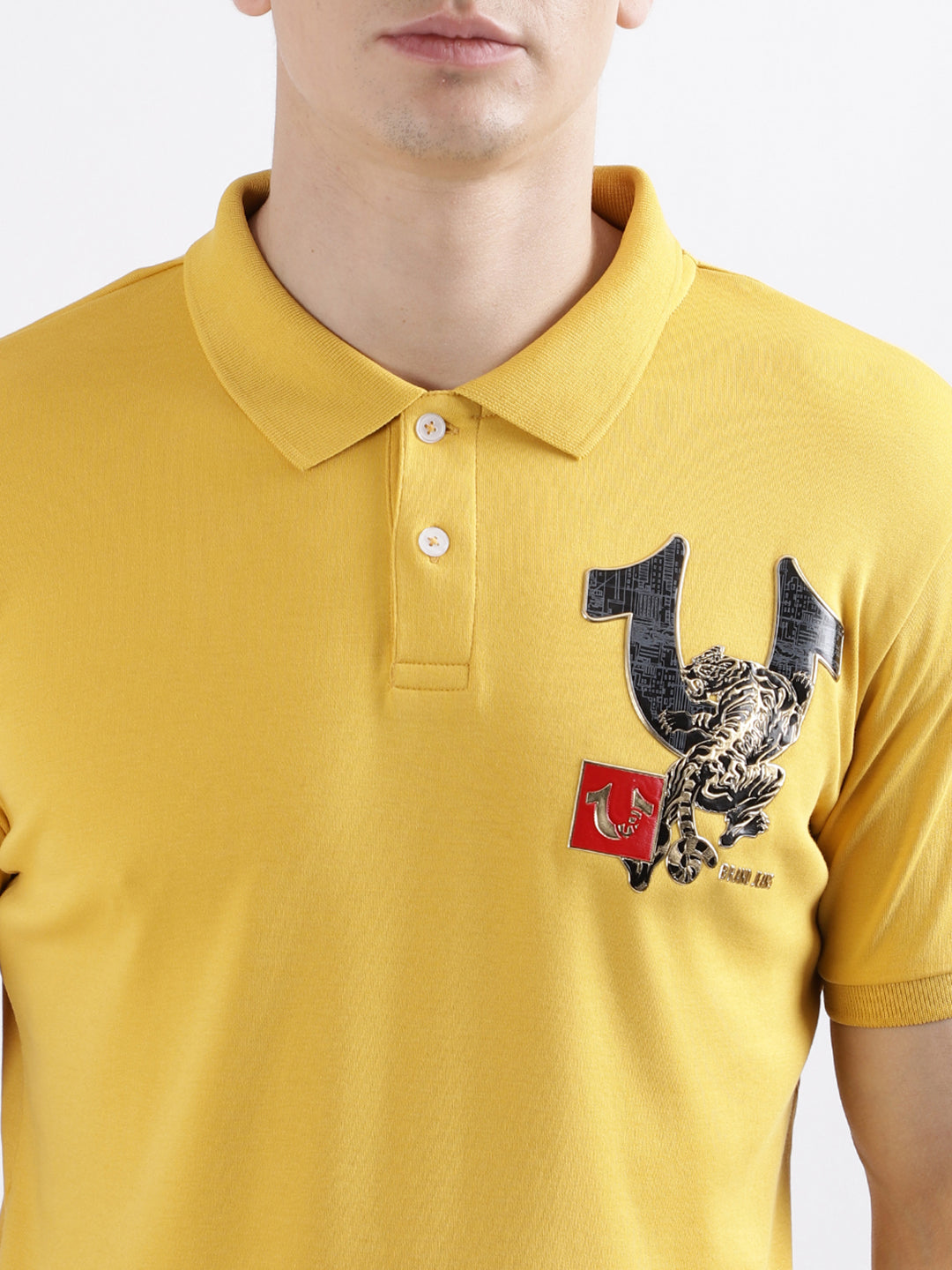 True Religion Yellow Fashion Logo Regular Fit Polo T-Shirt