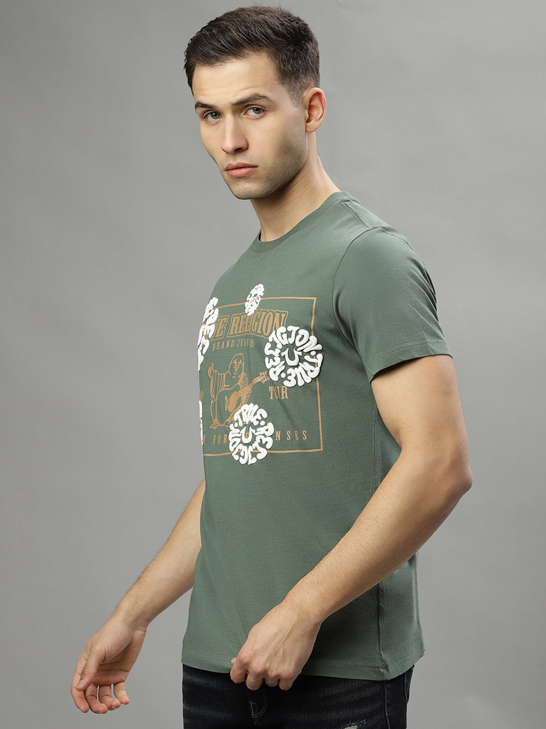 True Religion Green Fashion Printed Regular Fit T-Shirt