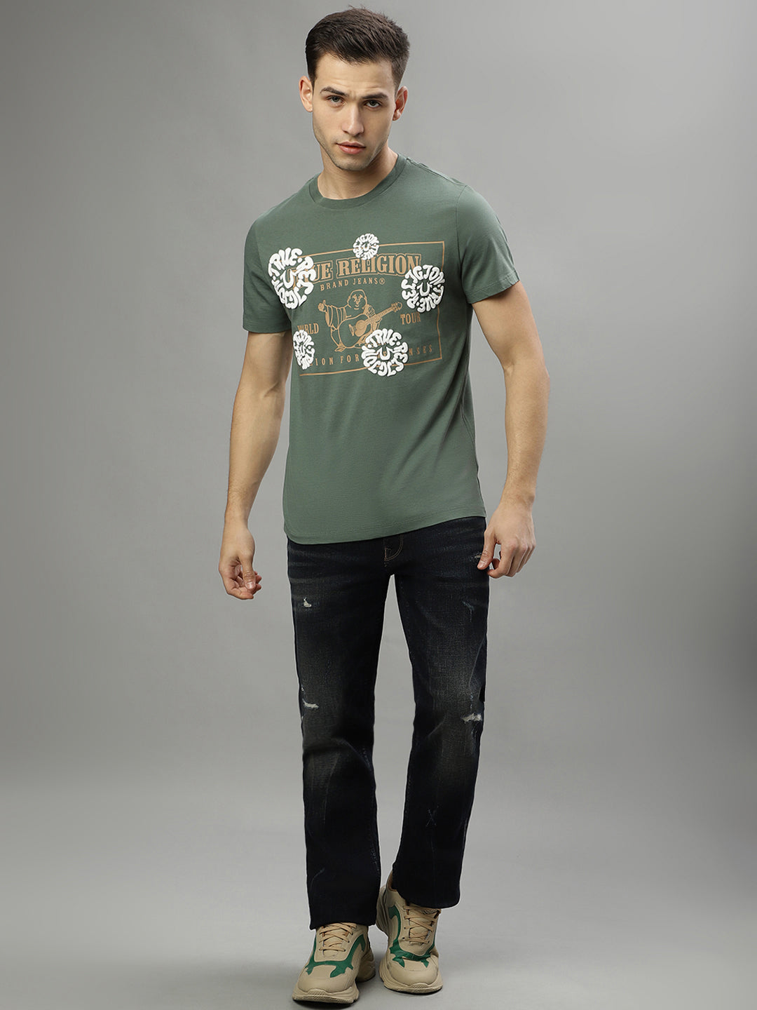 True Religion Green Fashion Printed Regular Fit T-Shirt