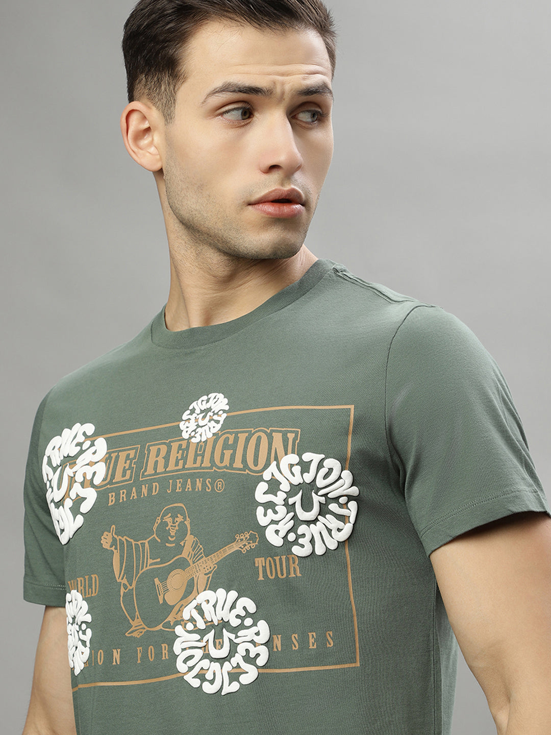 True Religion Green Fashion Printed Regular Fit T-Shirt