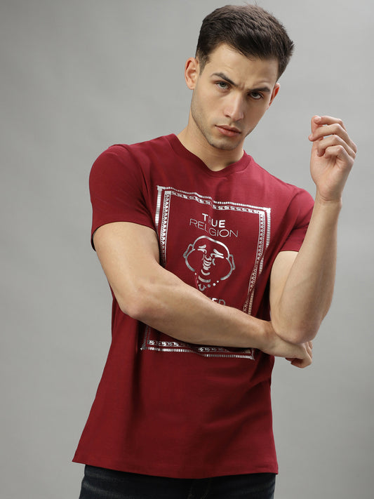 True Religion Red Fashion Printed Regular Fit T-Shirt