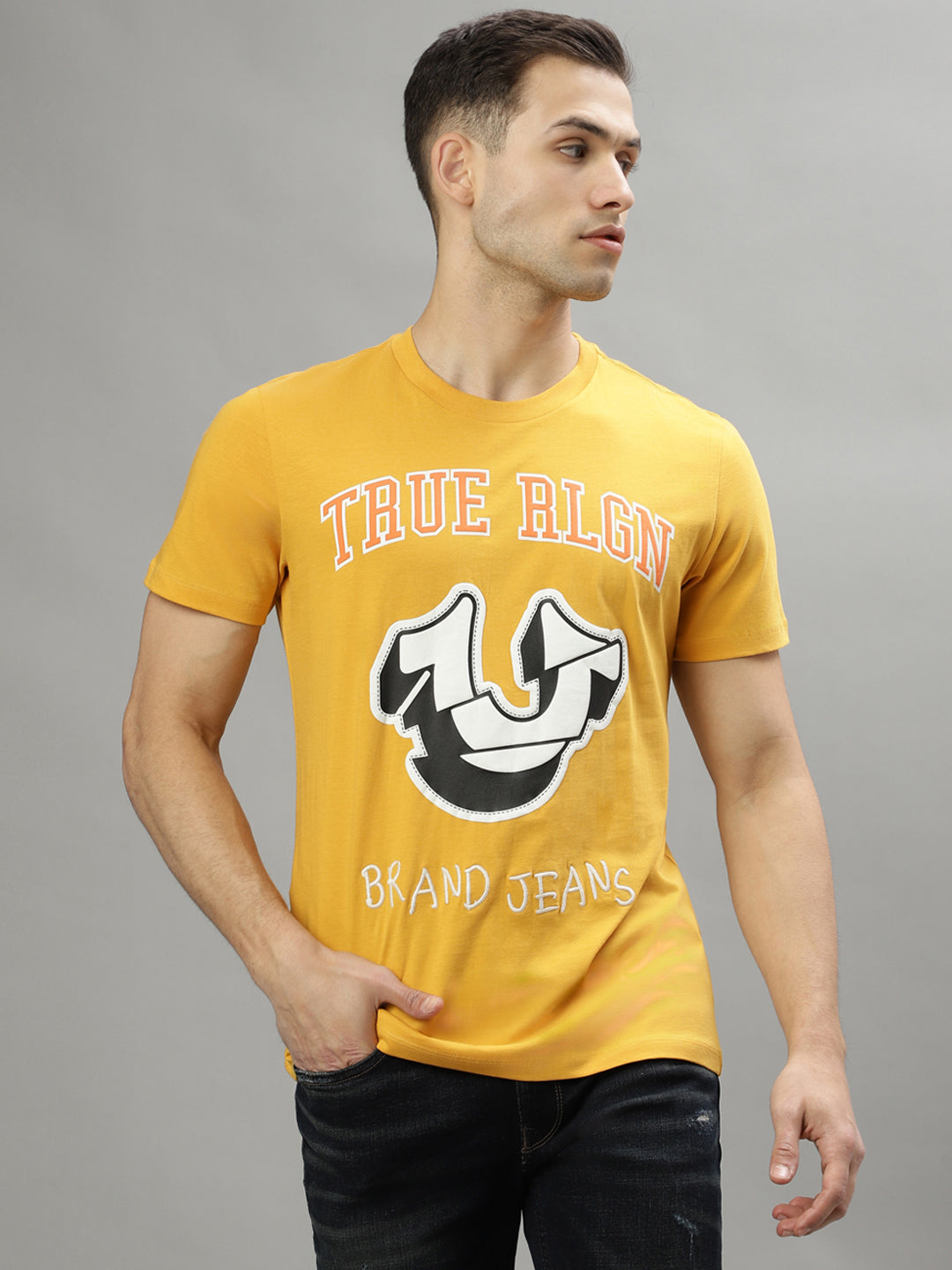 True Religion Yellow Fashion Printed Regular Fit T-Shirt