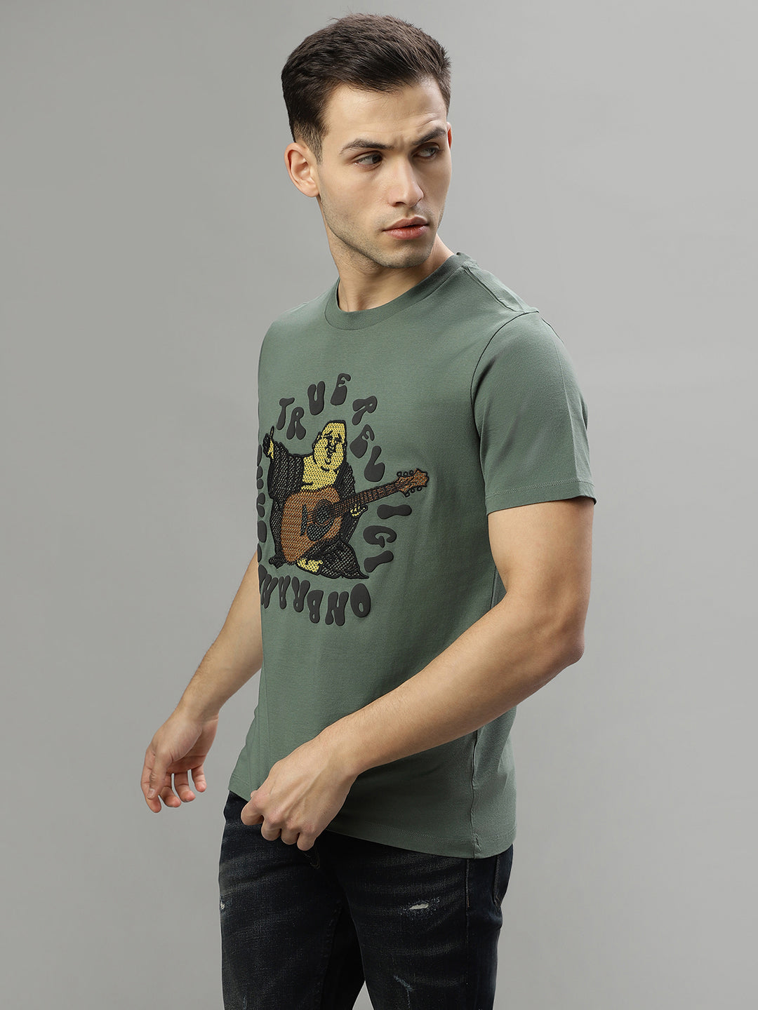 True Religion Green Fashion Printed Regular Fit T-Shirt