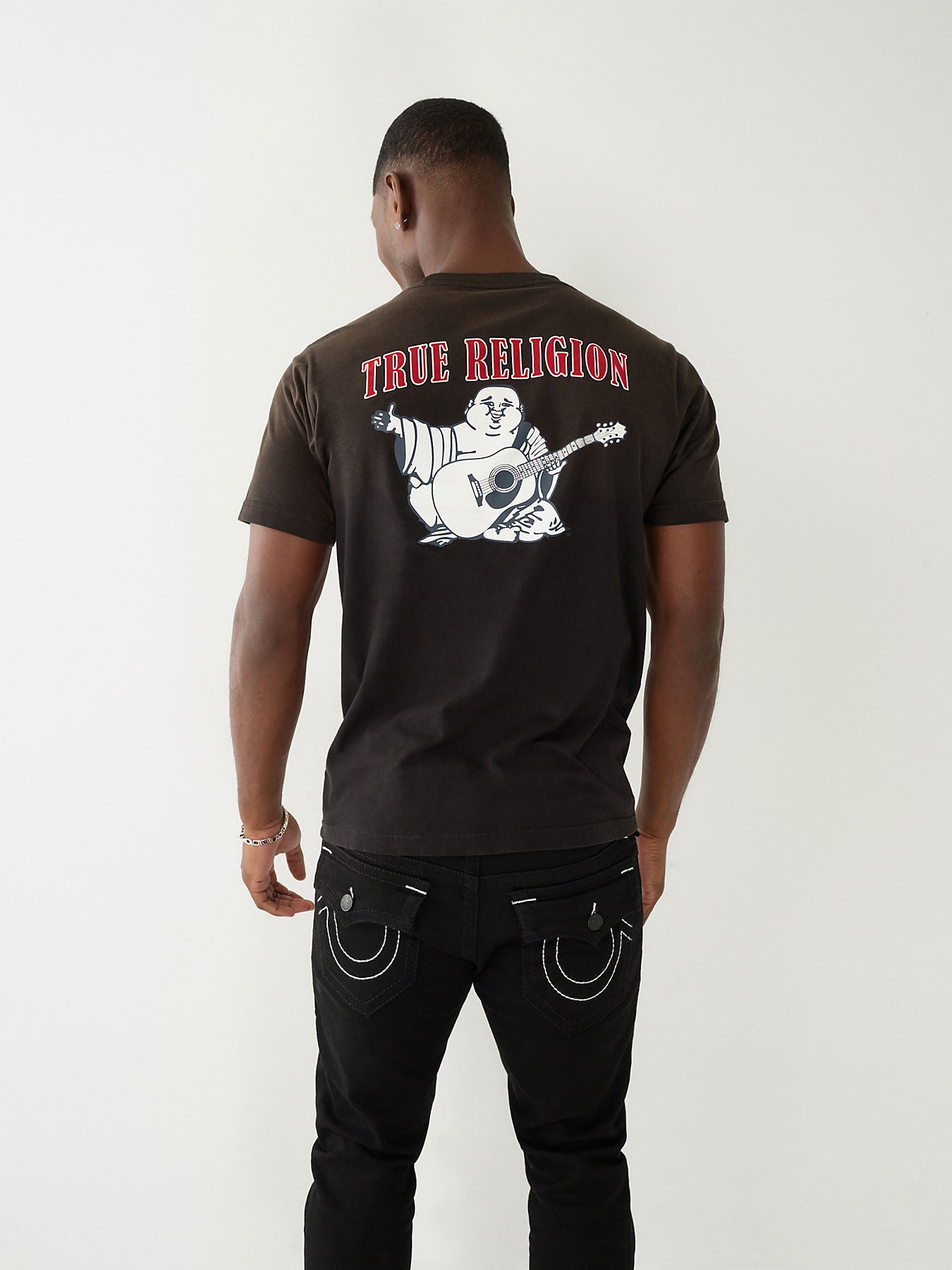 True Religion Men Black Solid Round Neck Short Sleeves T-shirt