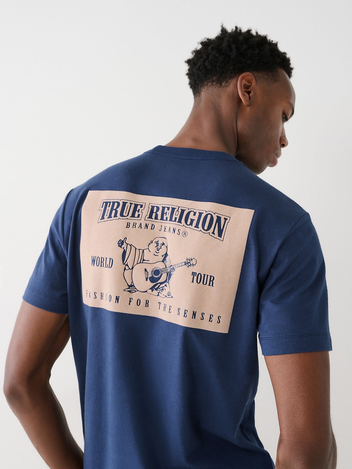 True Religion Men Blue Printed Round Neck Short Sleeves T-shirt