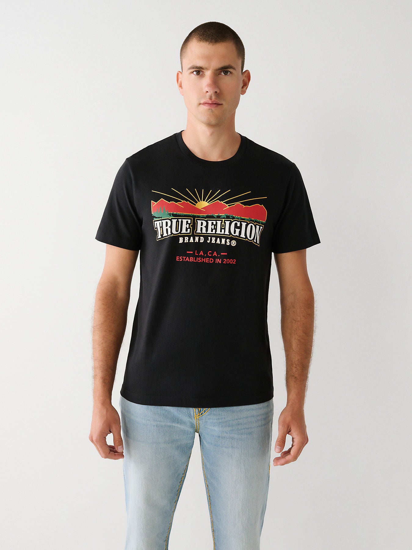 True Religion Men Black Printed Round Neck Short Sleeves T-shirt